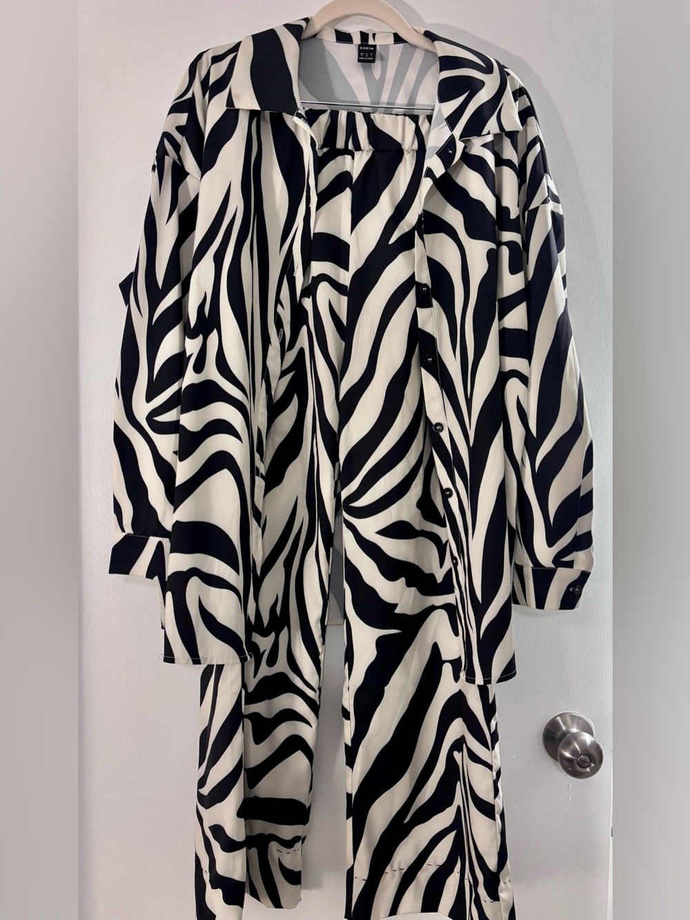 SHEIN Black & White Zebra Print Wide-Leg Jumpsuit with Oversized Shirt
